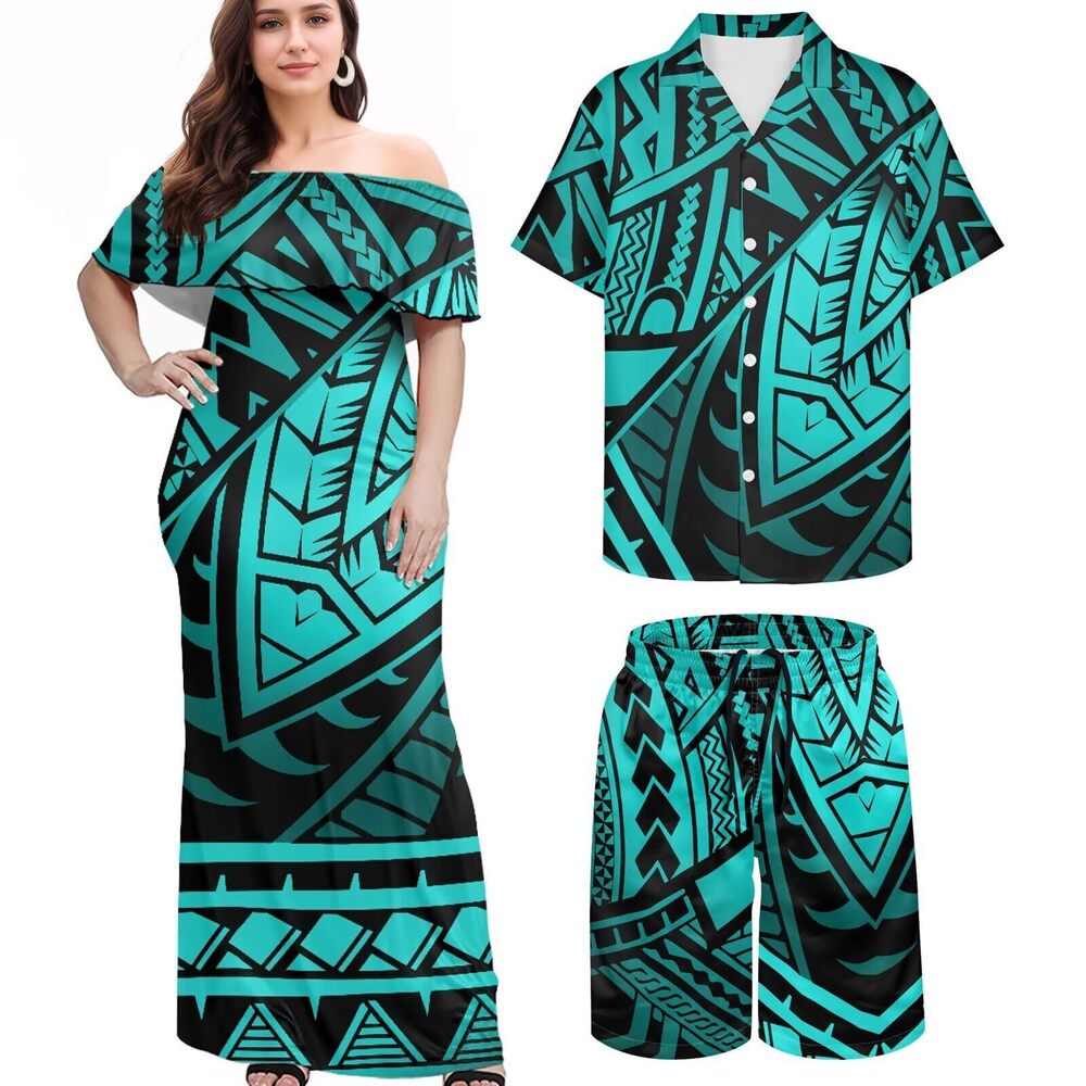 1512 Puletasi Samoa Couple Outfit Polynesian Dress Plus Size Havana Nights
